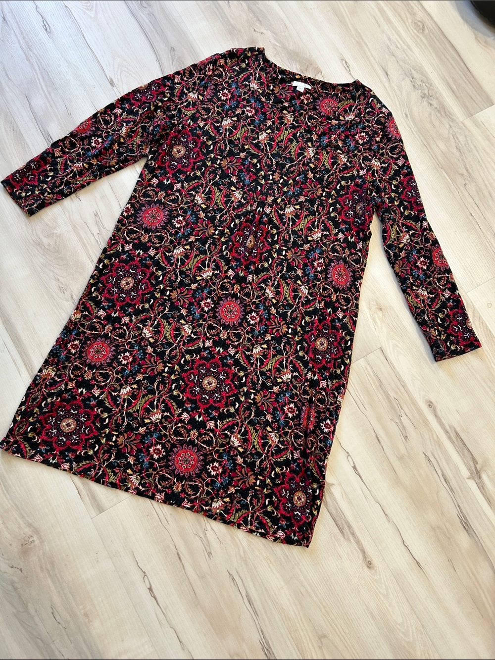 J. Jill Black Midi Dress with Red Floral Medallions